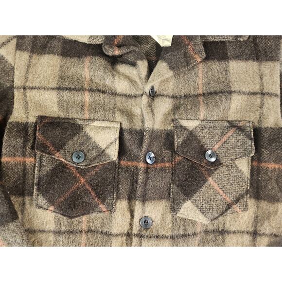 Canadian Lumber Jac Vintage Mens Small Wool Jacket Brown 70s Plaid Flannel - Picture 2 of 8